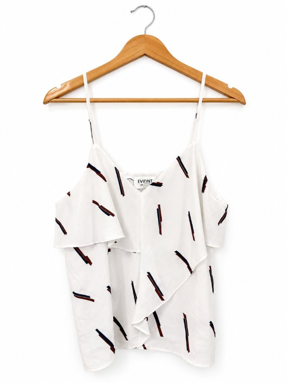 EVIDNT Los Angeles White Abstract Print Ruffle Cold Shoulder Top